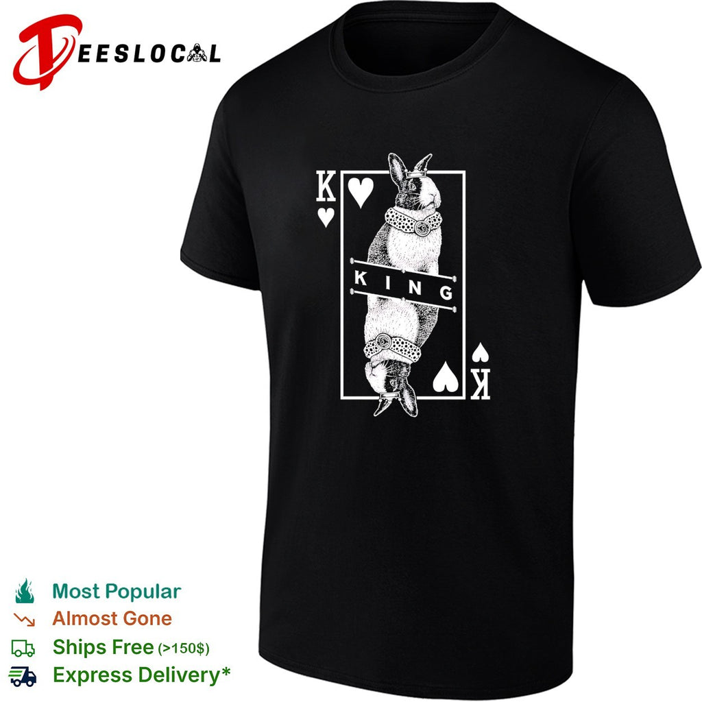 King of Hearts Rabbit Playing Card Deck Illustration White Text Graphic shirt