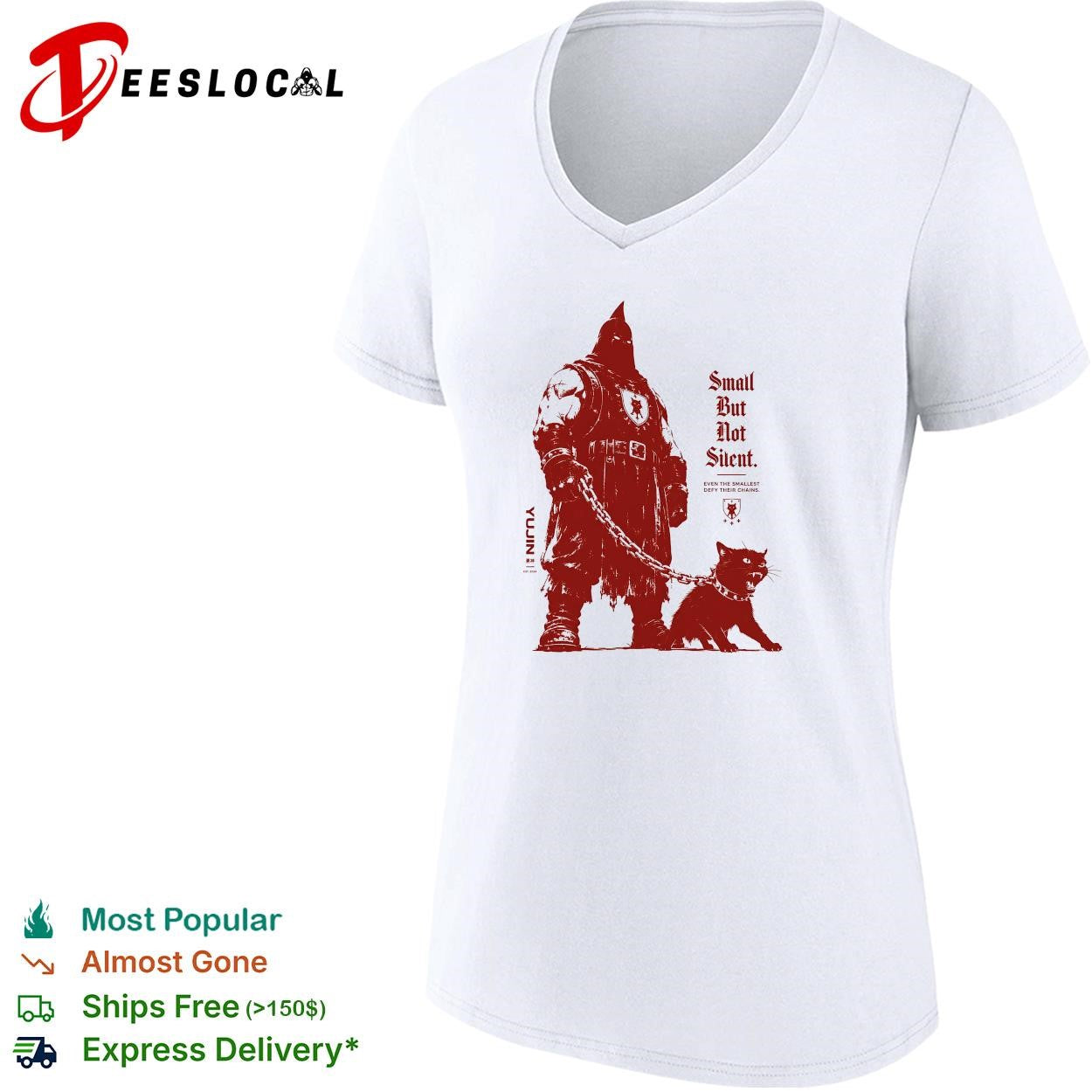Knight walking black cat on chain small but not silent shirt