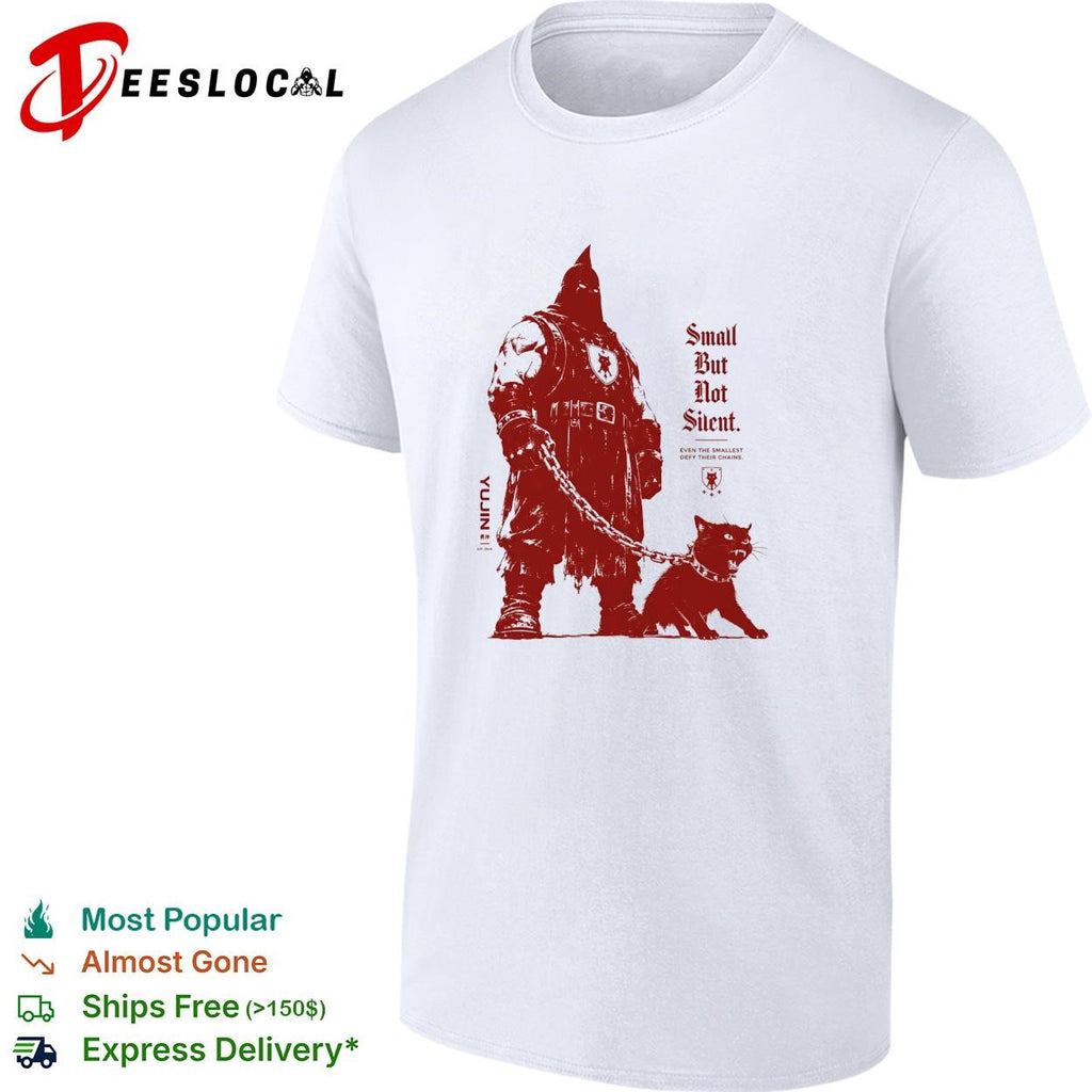 Knight walking black cat on chain small but not silent shirt