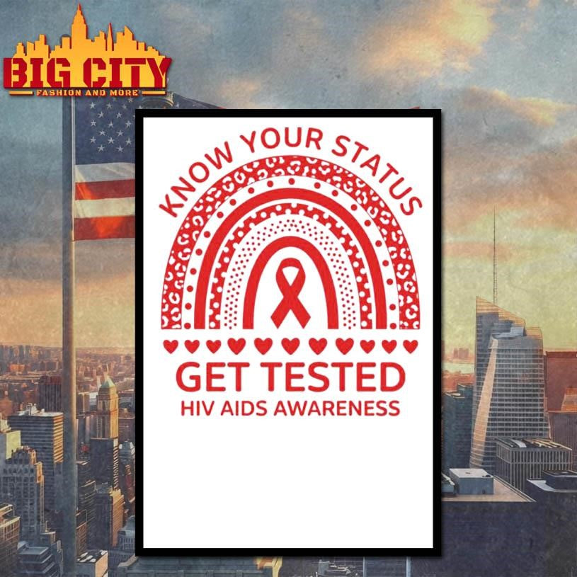 Know Your Status Get Tested Hiv Aids Awareness Rainbow Design Shirt