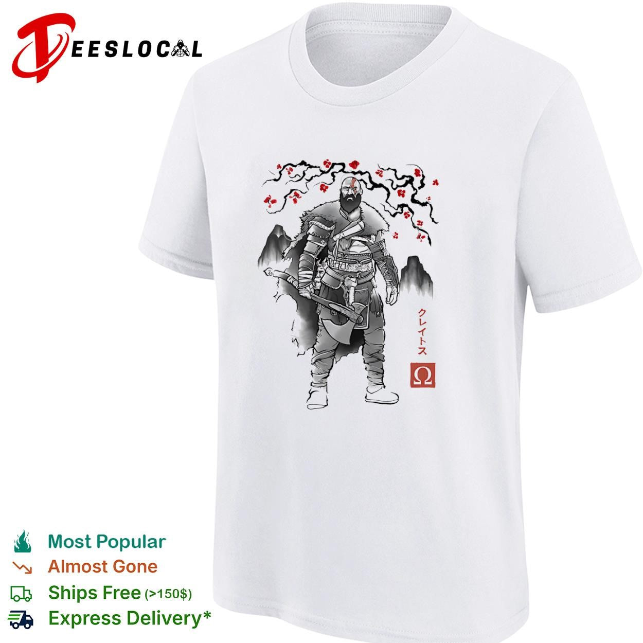 Kratos from God of War in Japanese sumi-e style shirt