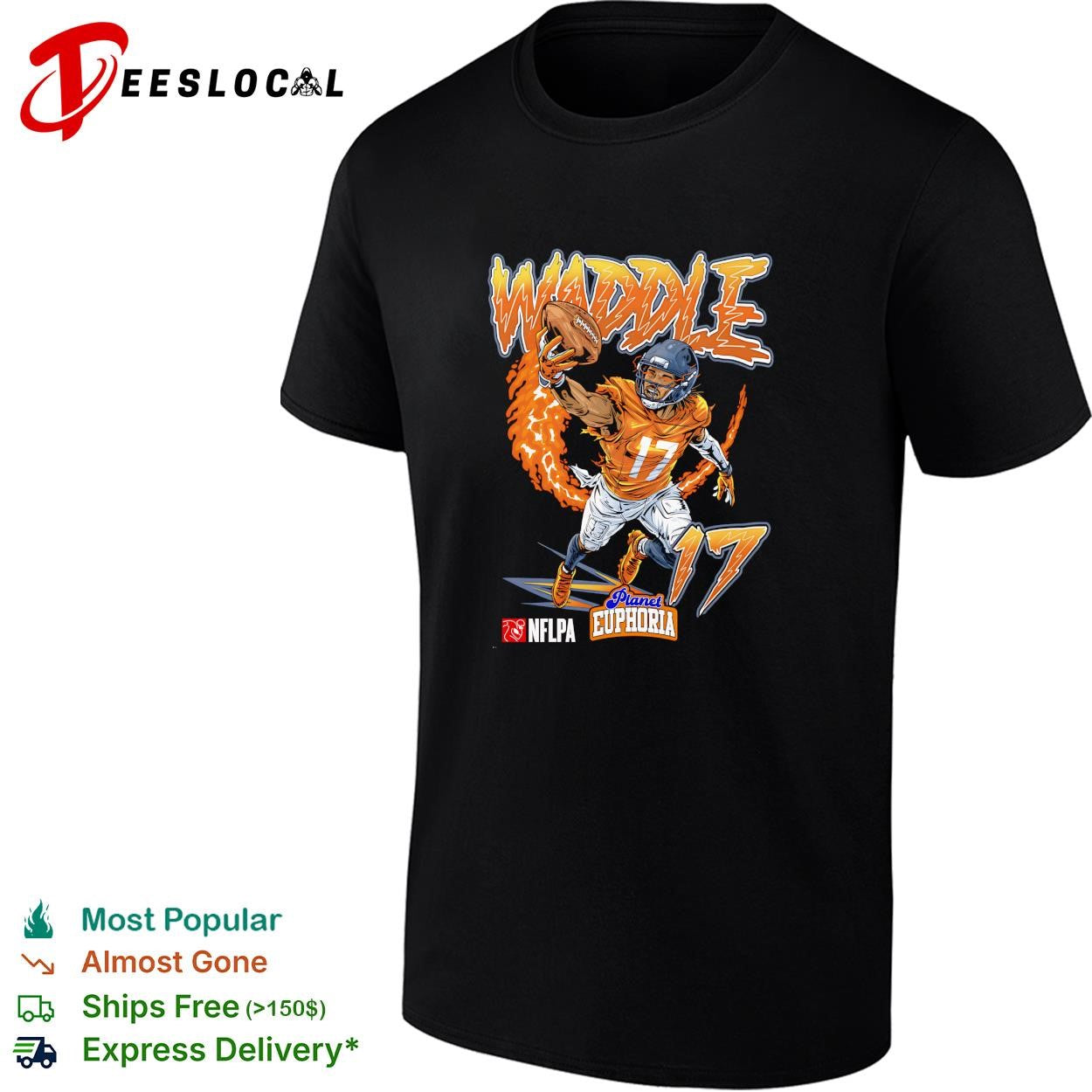 Jaylen Waddle Miami Dolphins number 17 NFLPA Planet Euphoria flame graphic shirt