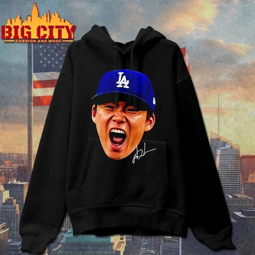 LA Dodgers Yoshinobu Yamamoto Face and signature shirt
