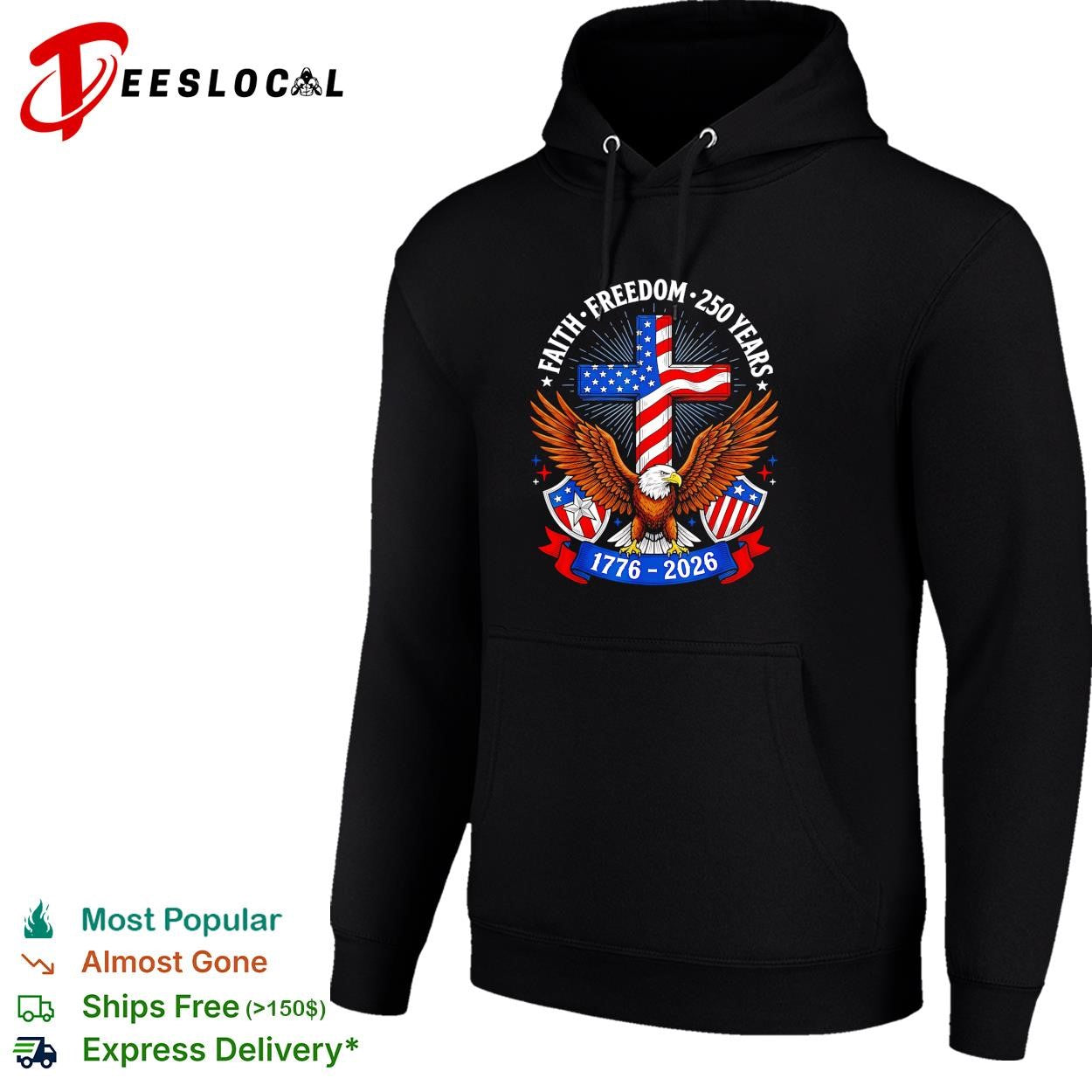 Faith freedom 250 years eagle and cross 1776 2026 patriotic shirt