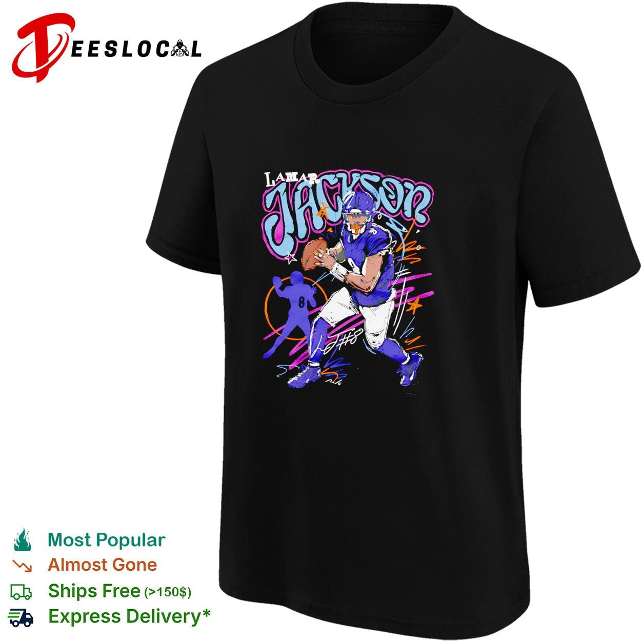 Lamar Jackson Baltimore Ravens graffiti style shirt