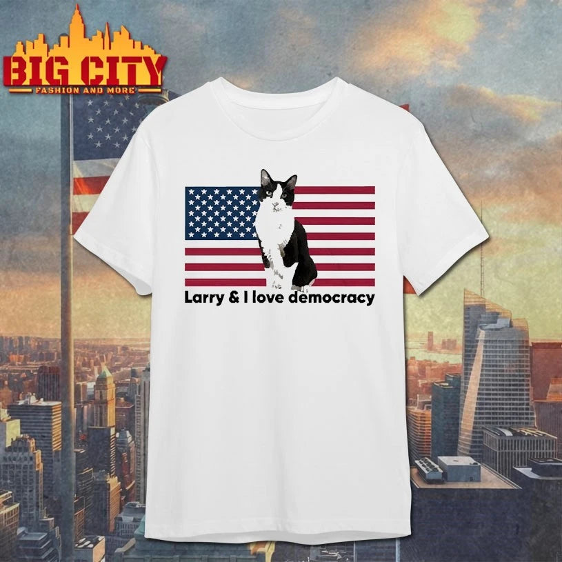 Larry &amp; I Love Democracy Cat with American Flag Shirts