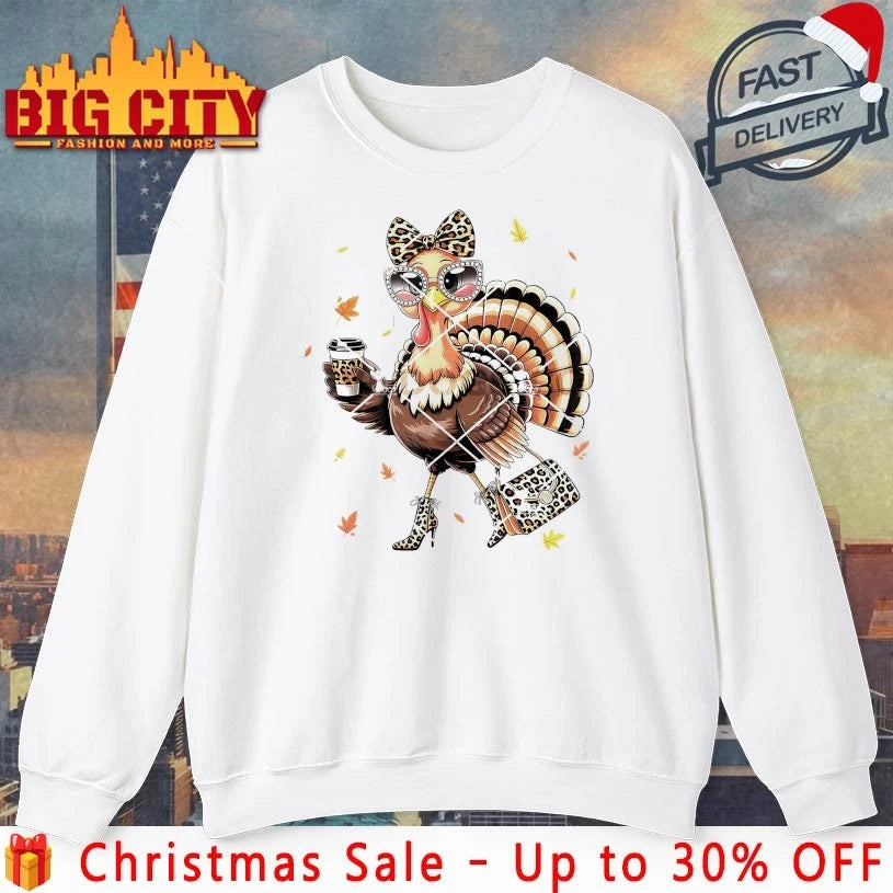Leopard Turkey Drinking Coffee Thanksgiving Women shirt