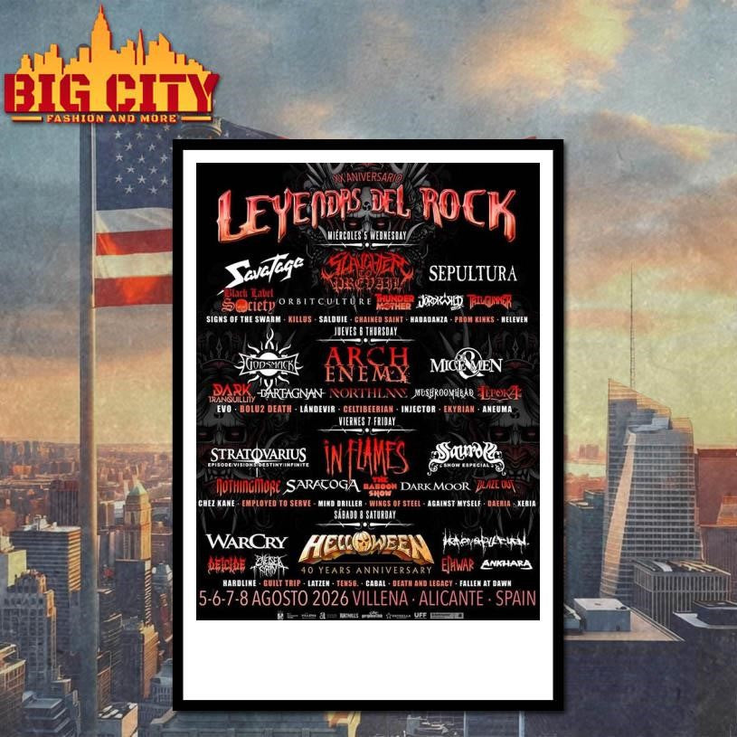 Leyendas Del Rock 2026 20Th Anniversary Full Lineup In Alicante Spain At Villena On 5 6 7 8 August 2026 Home Decor Poster  Shirt