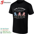 Life is good 250 land of the free since 1776 American flag chair shirt