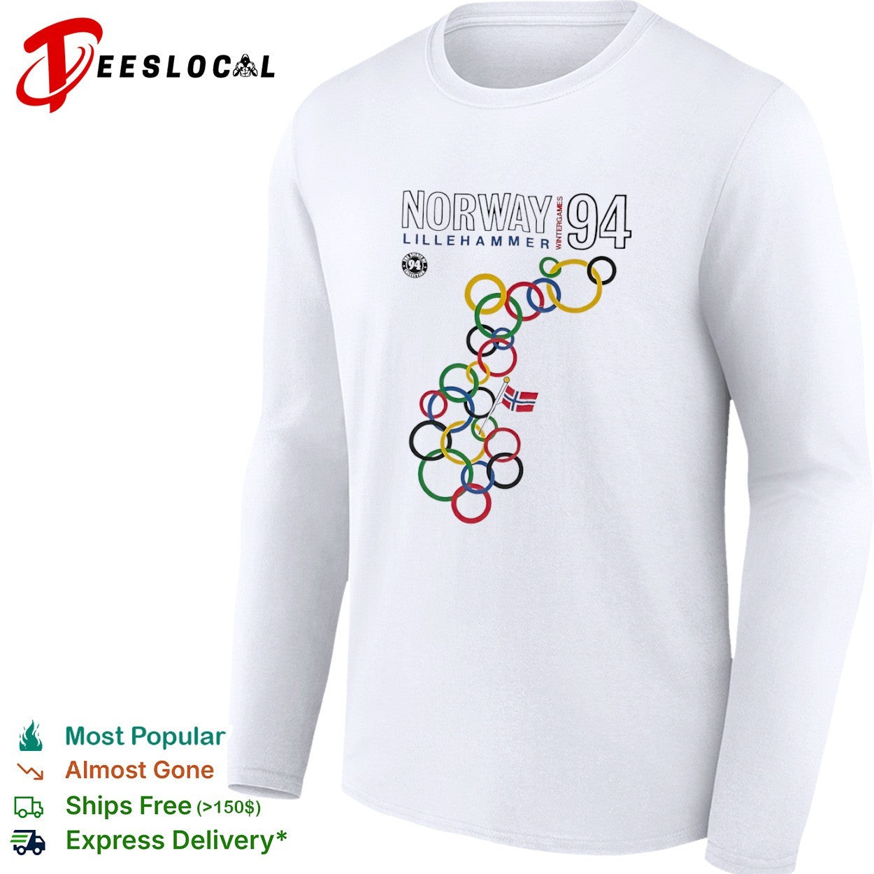 Lillehammer Wintergames rings map Norway 1994 shirt