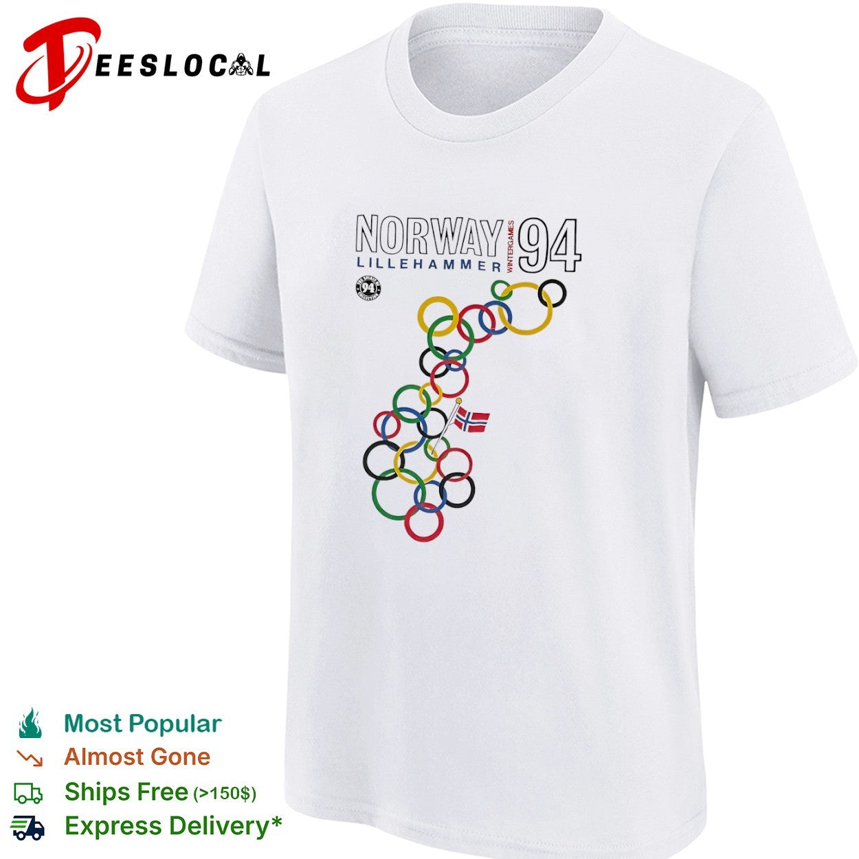 Lillehammer Wintergames rings map Norway 1994 shirt
