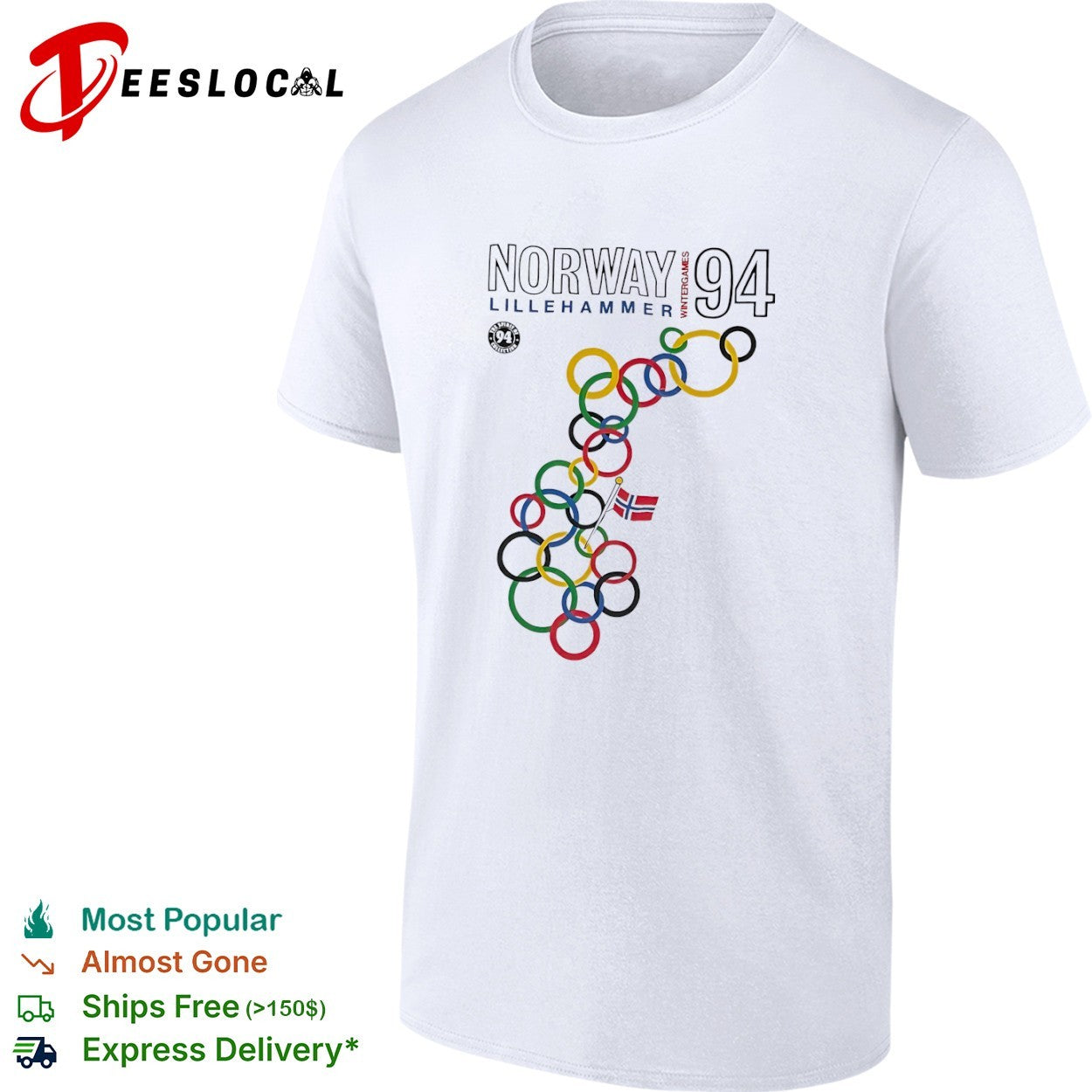 Lillehammer Wintergames rings map Norway 1994 shirt