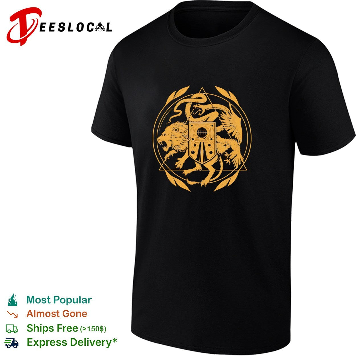 Lion dragon snake crest heraldic gold emblem gothic shirt
