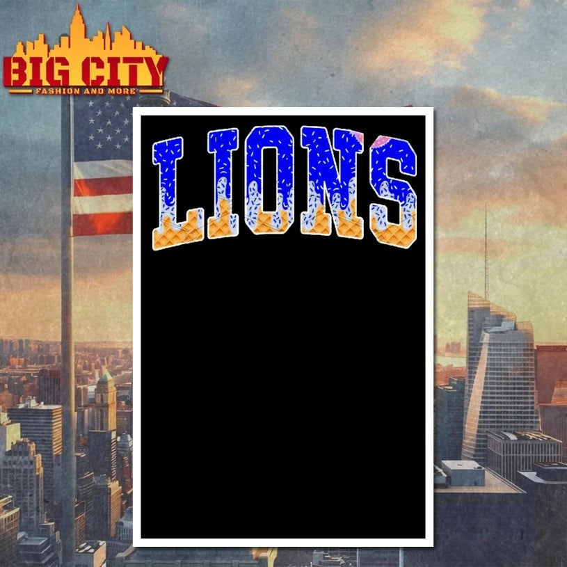 Lions Royal Blue Silver Grey Drip Arched Varsity Drippy Ice cream waffle Cone Mascot Sublimation shirts