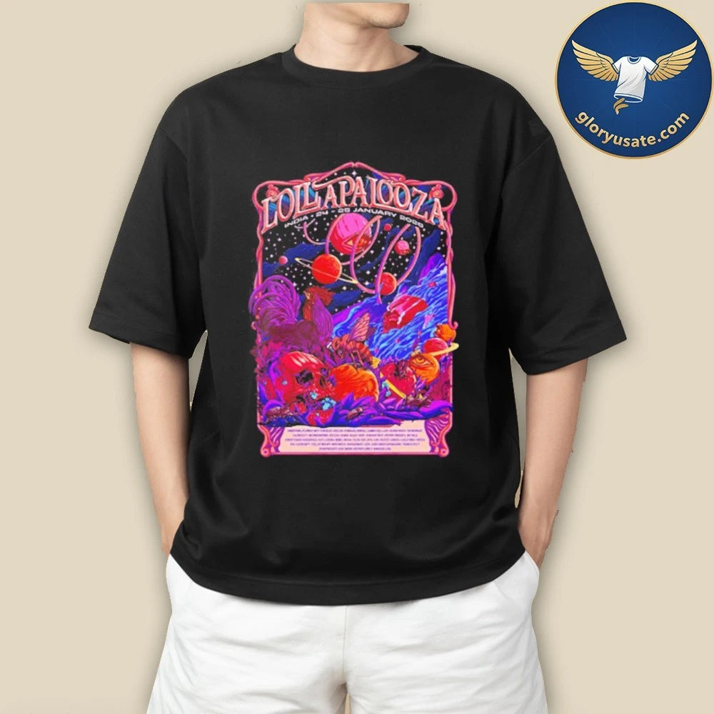 Lollapalooza India 2026 Show January 24 25 2026 New Poster Collab Perry Farrell x Aaquib Wani Poster Shirt