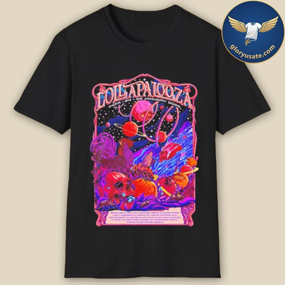 Lollapalooza India 2026 Show January 24 25 2026 New Poster Collab Perry Farrell x Aaquib Wani Poster Shirt