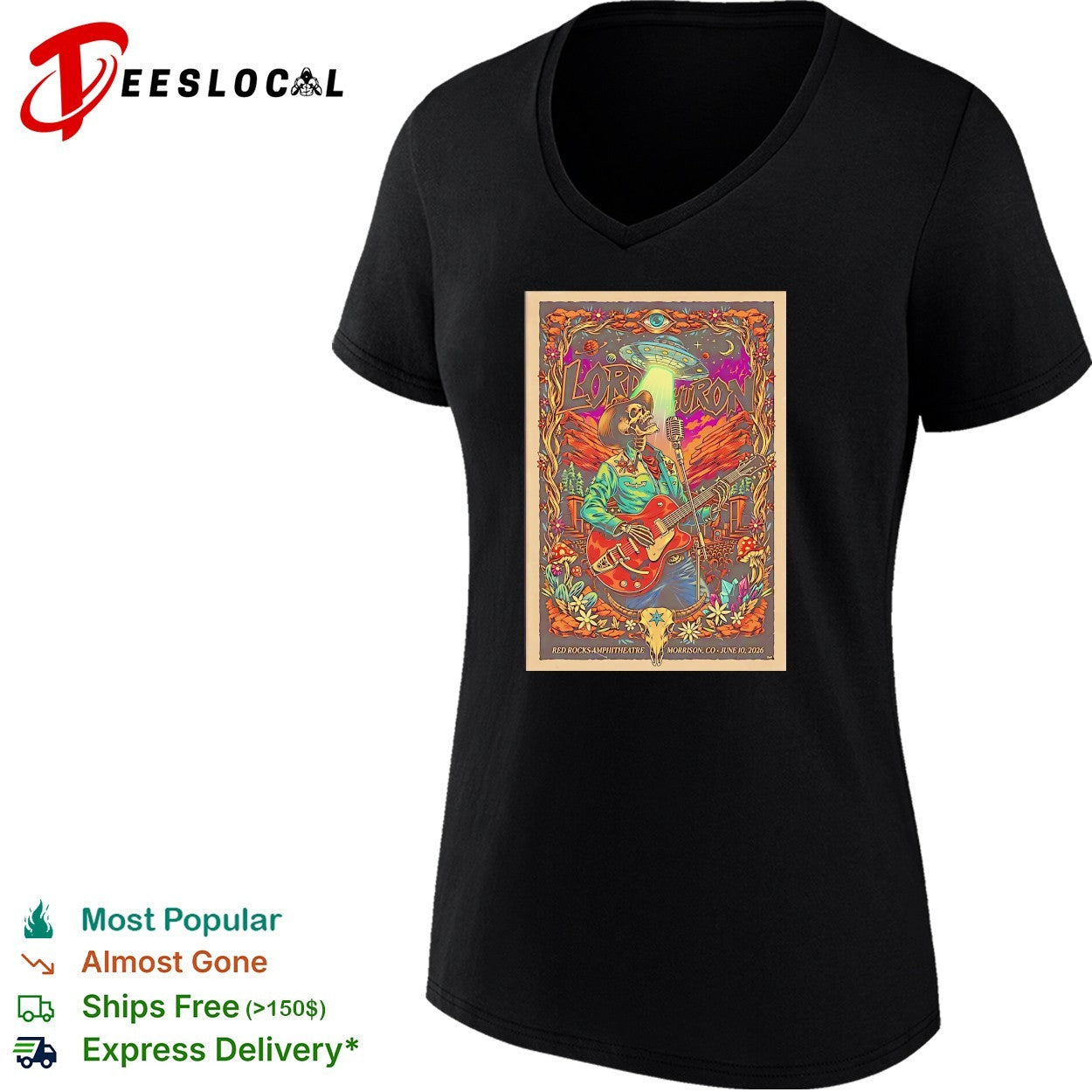 Lord Huron skeleton guitarist Red Rocks Morrison CO June 30 2026 concert poster shirt