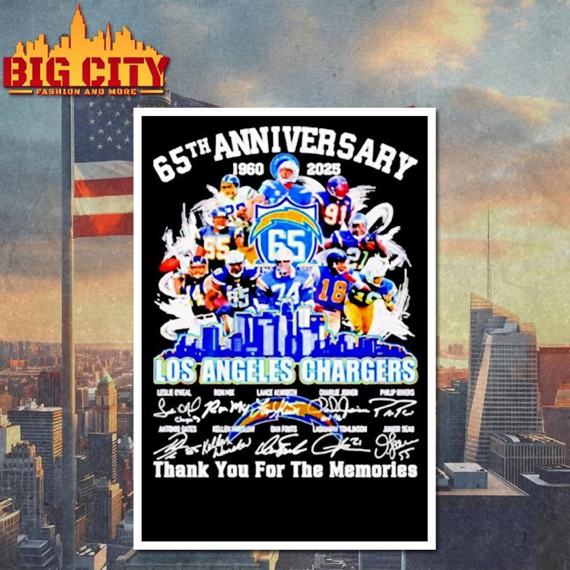 Los Angeles Chargers 65th Anniversary 1960-2025 thank you for the memories shirt