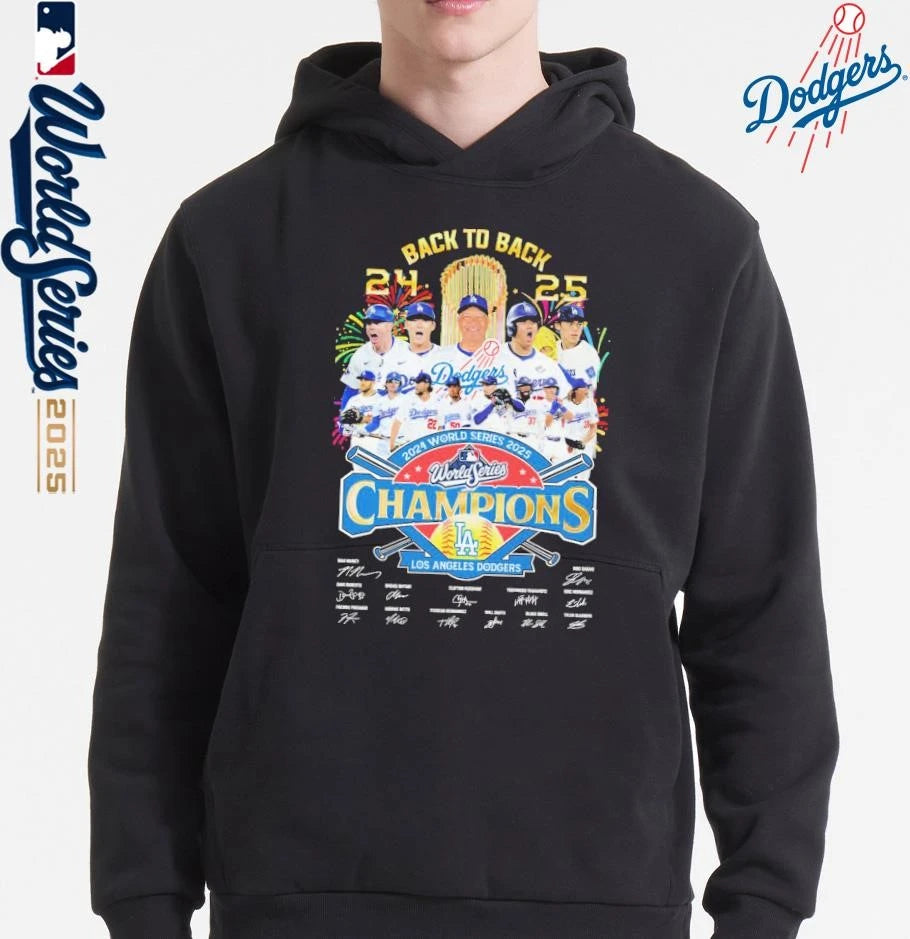 Los Angeles Dodgers 2025 National League Champions Back 2 Back Signatures Shirt