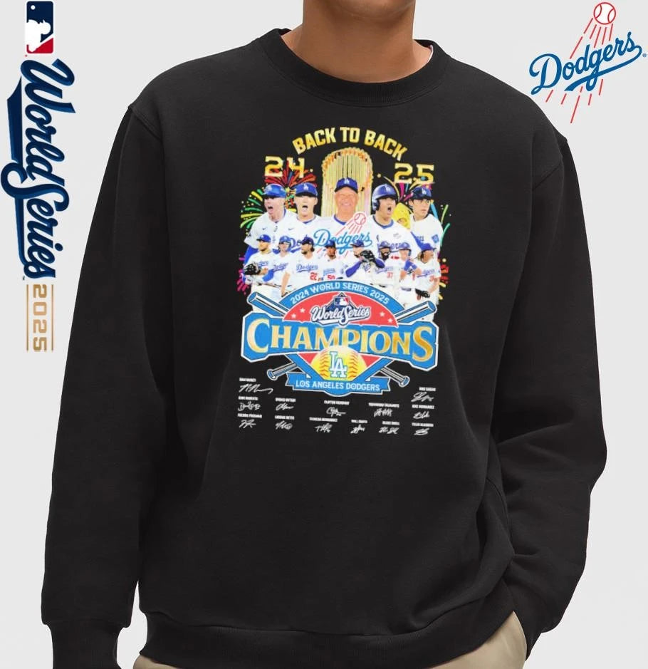 Los Angeles Dodgers 2025 National League Champions Back 2 Back Signatures Shirt