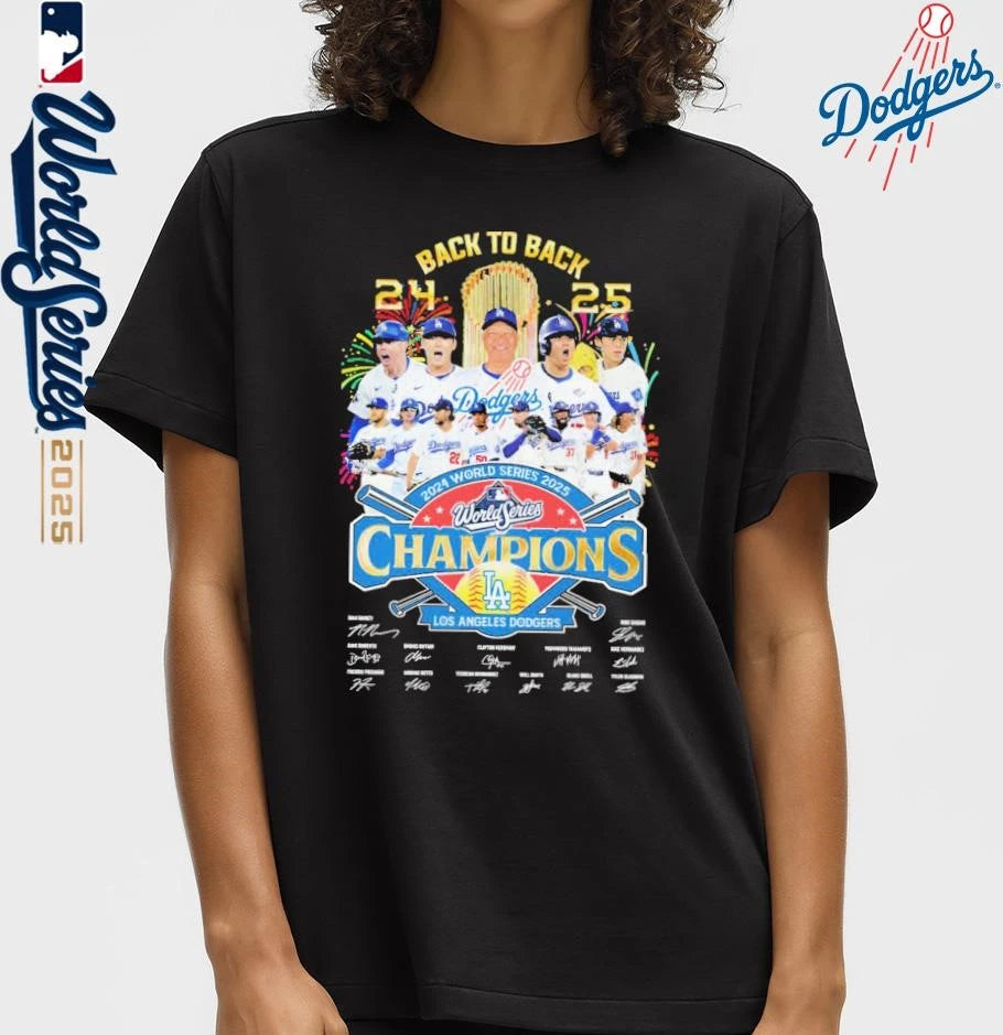 Los Angeles Dodgers 2025 National League Champions Back 2 Back Signatures Shirt