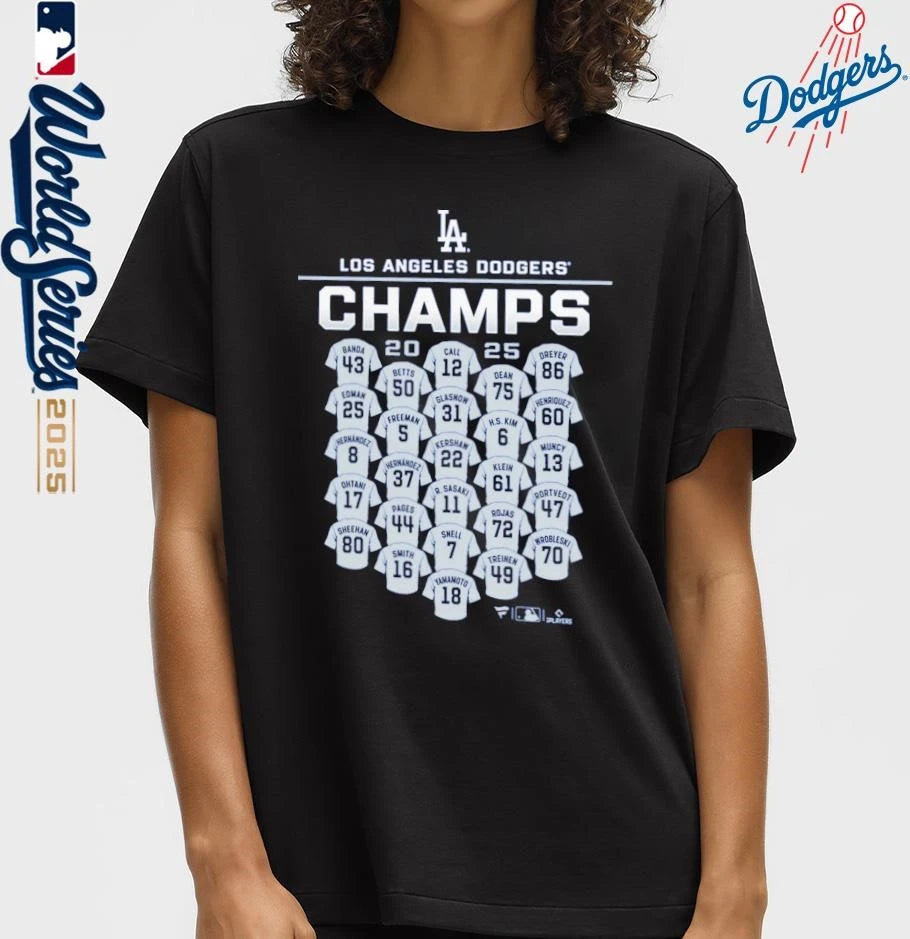 Los Angeles Dodgers 2025 World Series Champions Jersey Roster T-Shirt
