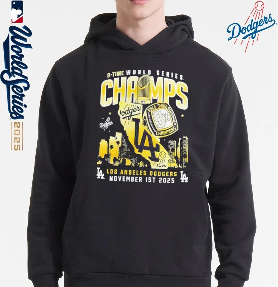 Los Angeles Dodgers 9-Time World Series Champions World Rings T-Shirt