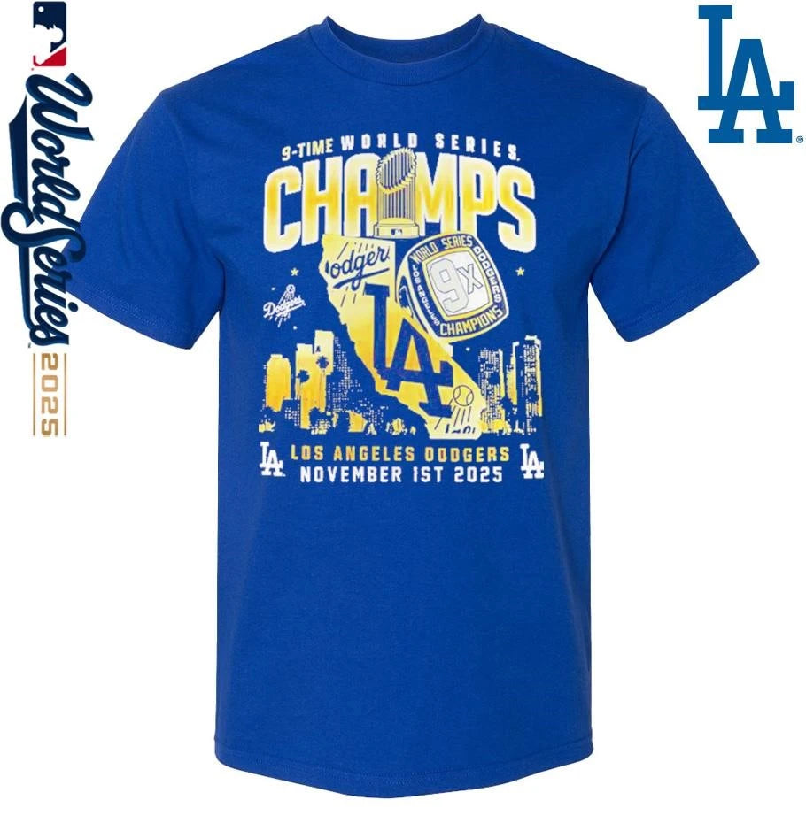 Los Angeles Dodgers 9-Time World Series Champions World Rings T-Shirt