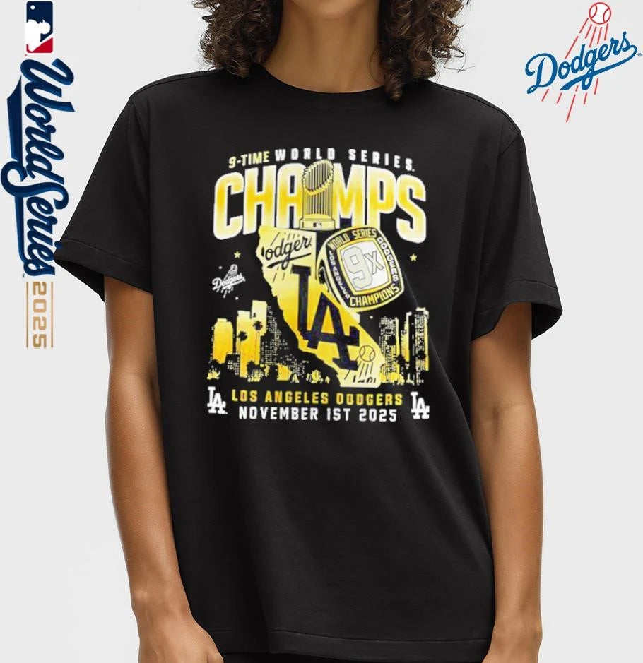 Los Angeles Dodgers 9-Time World Series Champions World Rings T-Shirt