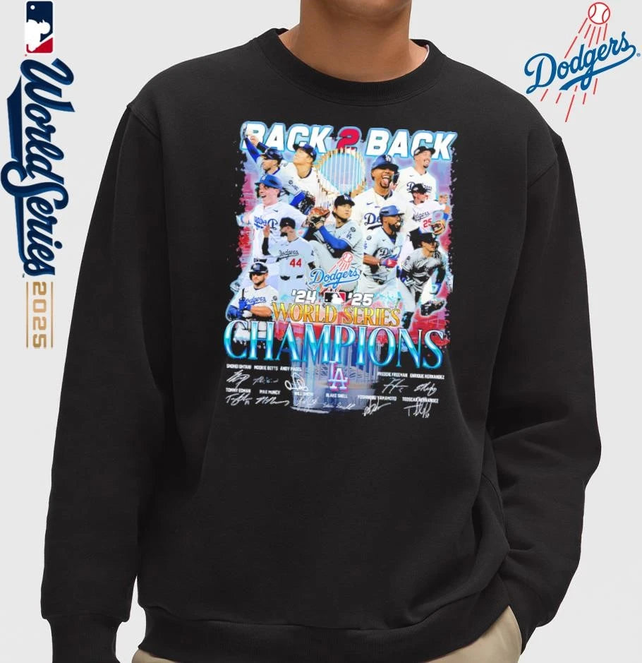 Los Angeles Dodgers Back 2 Back 2024-25 World Series Champions Signatures T-Shirt