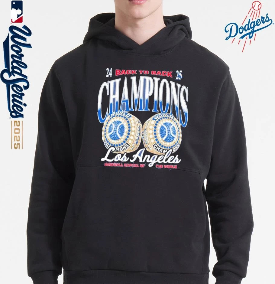 Los Angeles Dodgers Back To Back Rings Champions Baseball Capital Of The World T-Shirt