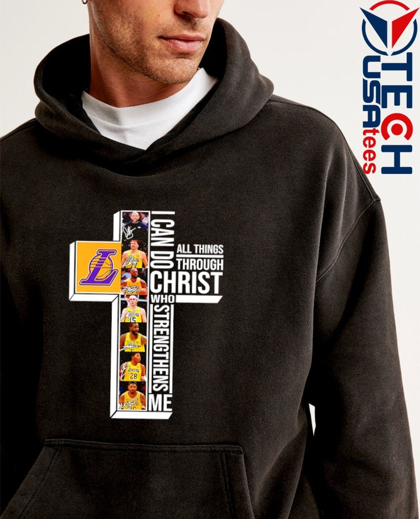 Los Angeles Lakers Basketball players cross I can do all things through Christ who strengthens me shirt