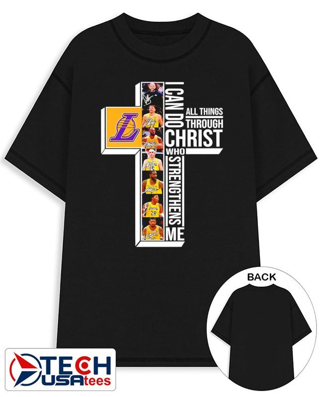 Los Angeles Lakers Basketball players cross I can do all things through Christ who strengthens me shirt
