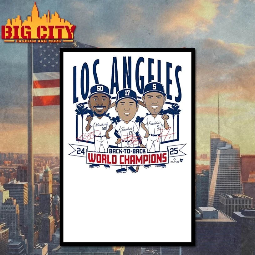 Los Angeles baseball Back to back World Champs 2025 caricatures signature shirt