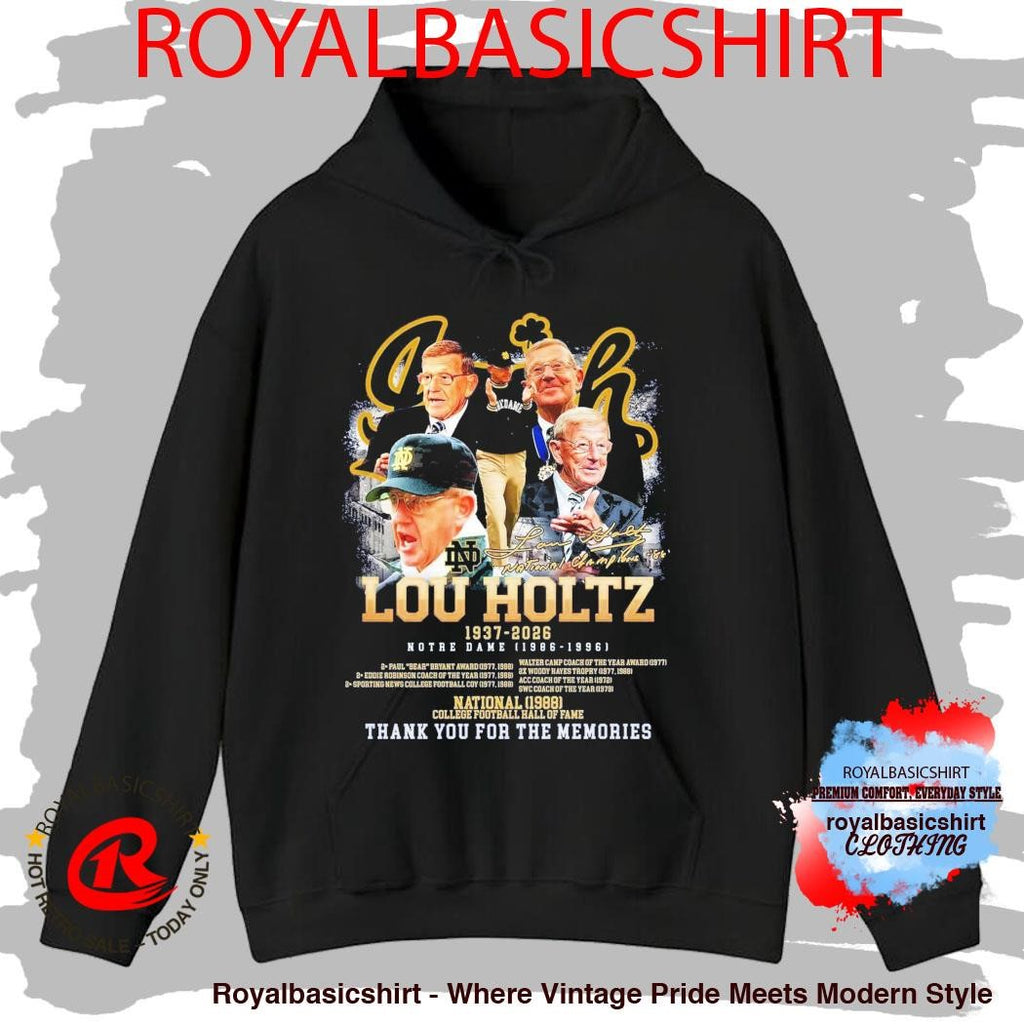 Lou Holtz 1937-2026 Notre Dame 1986-1996 Thank For The Memories signature shirt