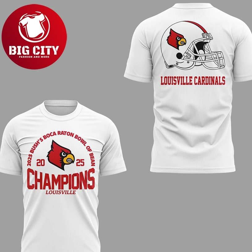 Louisville Cardinals Boca Raton Bowl Champions 2025 White Two Sided Shirt