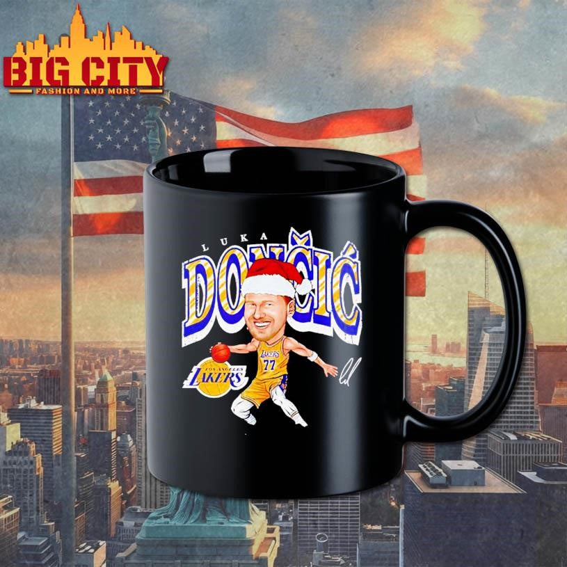 Luka Doncic with Santa hat Los Angeles Lakers caricature signature Shirt