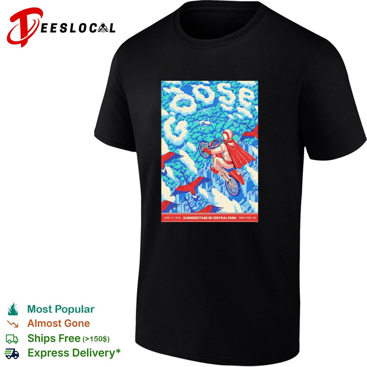 Goose Summerstage Central Park June 21 2026 New York daredevil cyclist concert poster shirt