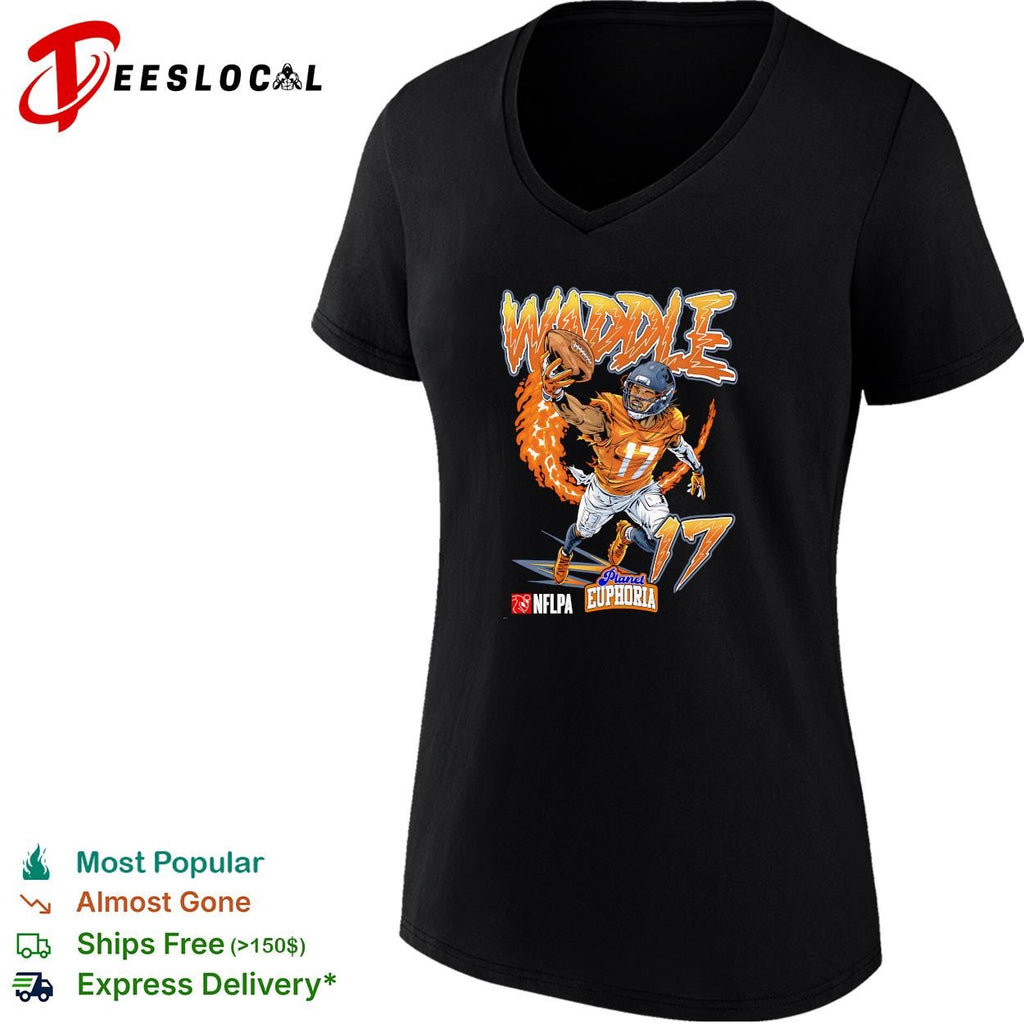 Jaylen Waddle Miami Dolphins number 17 NFLPA Planet Euphoria flame graphic shirt