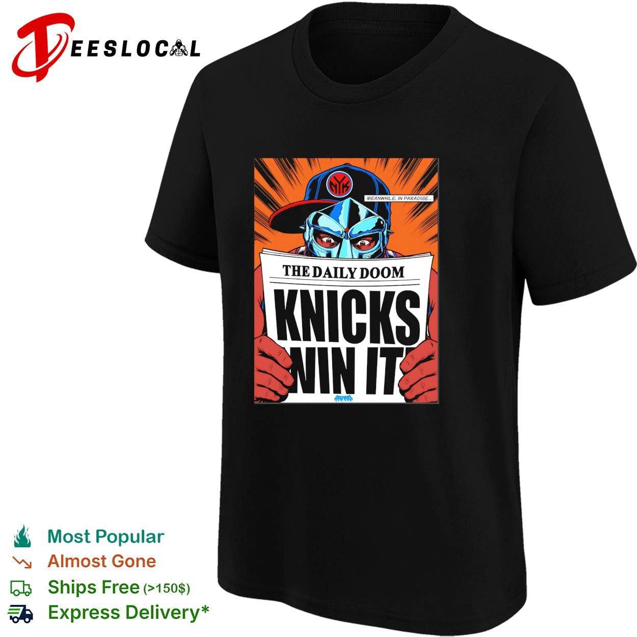 MF Doom reading newspaper the daily doom Knicks win it shirt