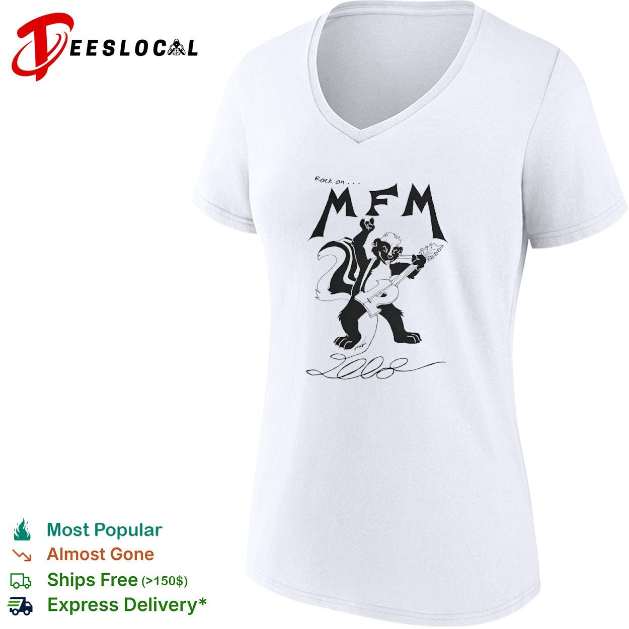 MFM rock on 2008 skunk guitar shirt