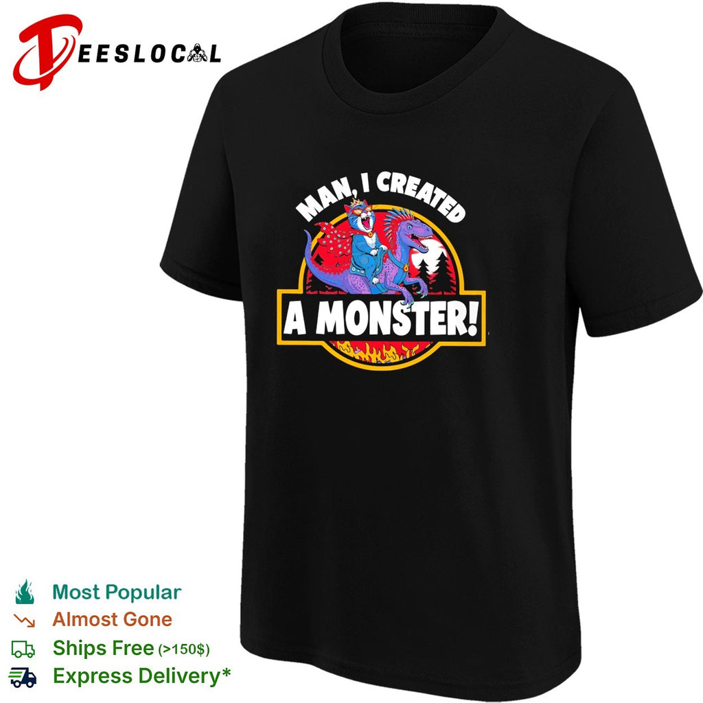 Man I created a monster cat riding dinosaur jurassic shirt