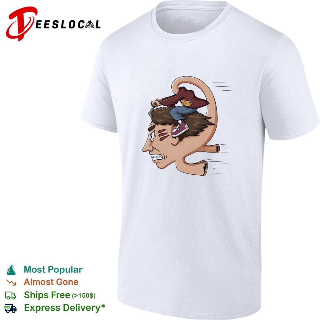 Man riding his own head illustrated shirt