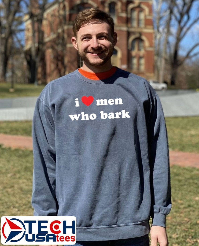 Marci wearing I heart men who bark shirt