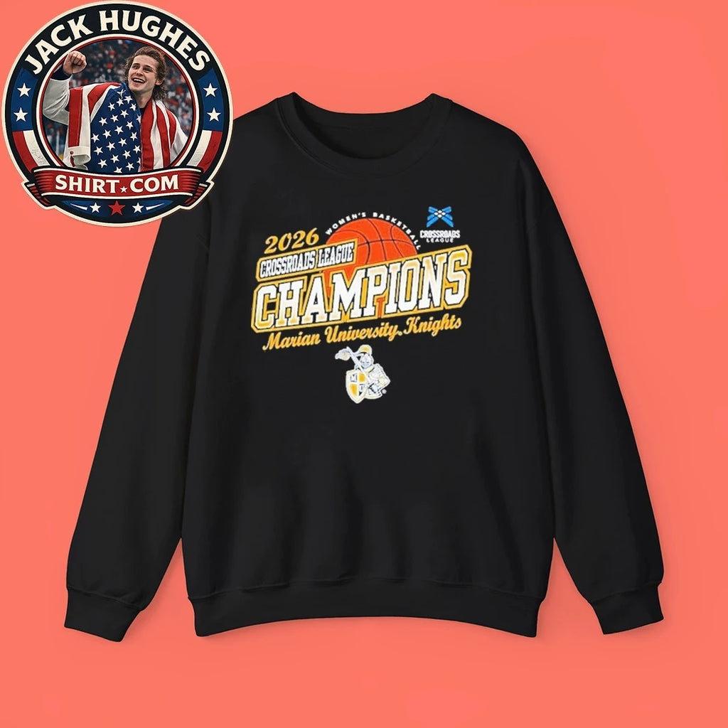 Marian University Knights Champions Women’s Basketball 2026 Crossroads League Tournament Logo Graphic T-Shirt