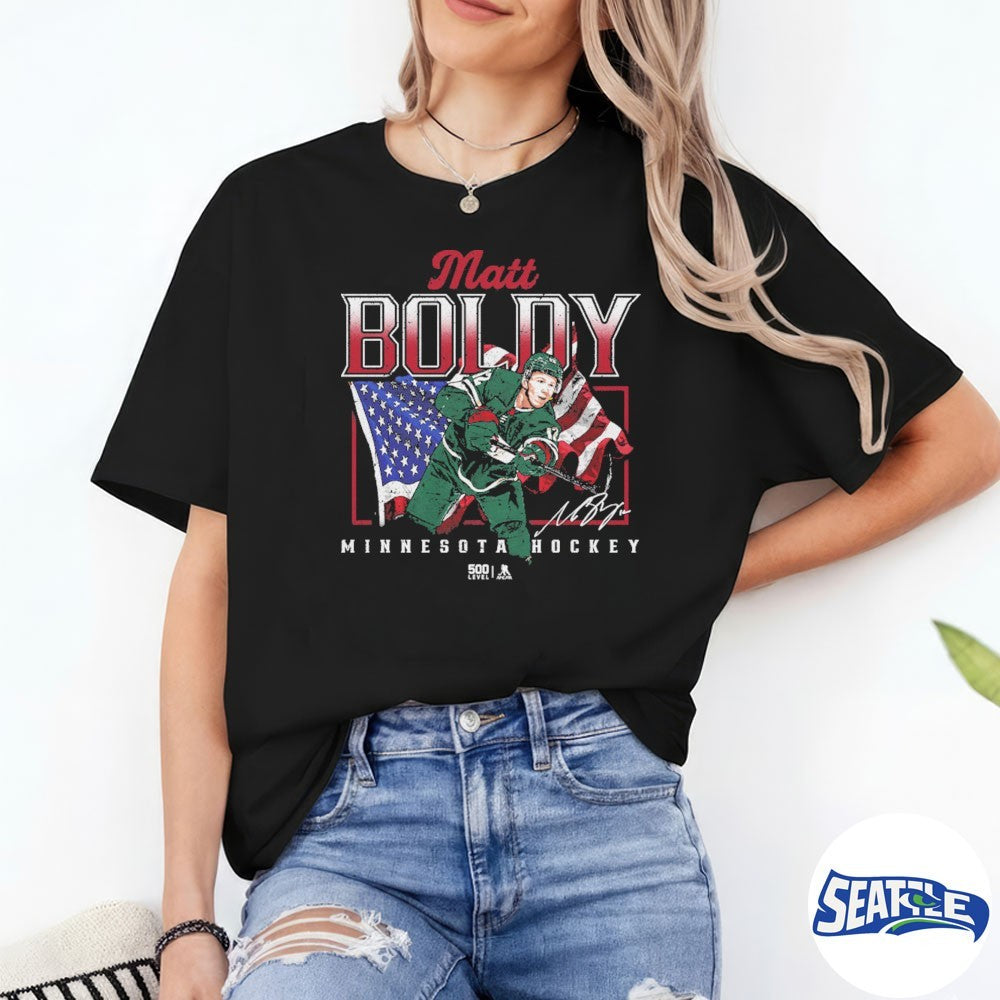 Matt Boldy Minnesota Wild Hockey USA Flag Signature shirt