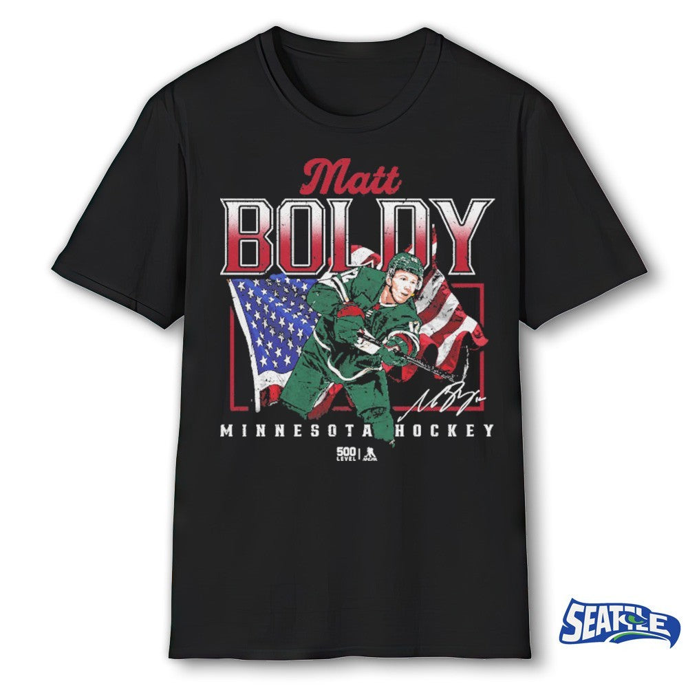 Matt Boldy Minnesota Wild Hockey USA Flag Signature shirt
