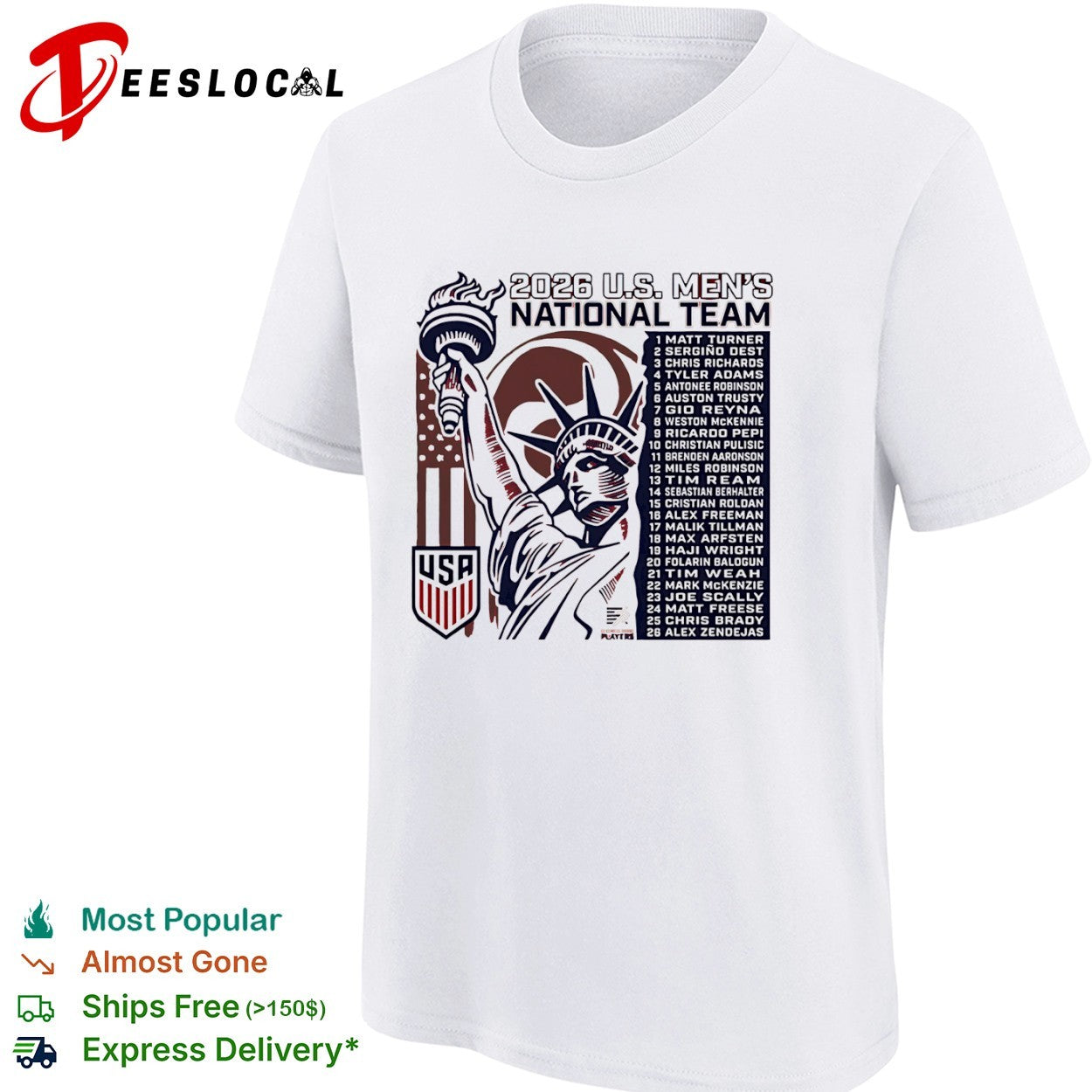 Matt Turner Sergino Dest Christian Pulisic 2026 US National Team Roster Soccer Shirt