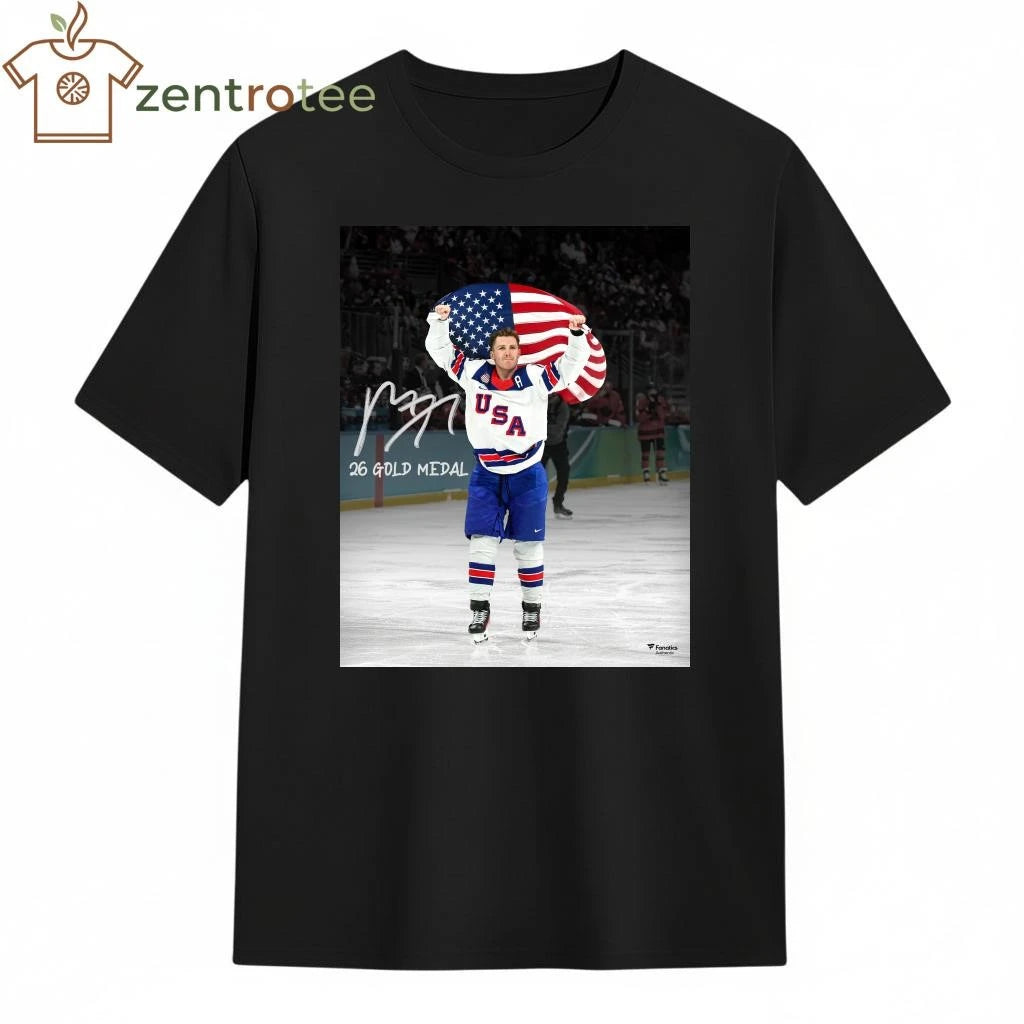 Matthew Tkachuk Team Usa 2026 Winter Olympics Gold Medal Autographed tee