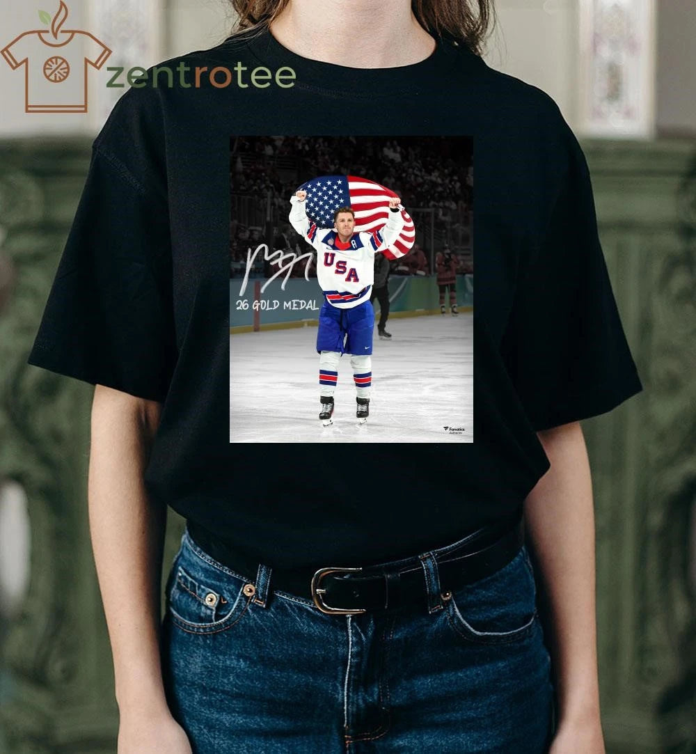 Matthew Tkachuk Team Usa 2026 Winter Olympics Gold Medal Autographed tee